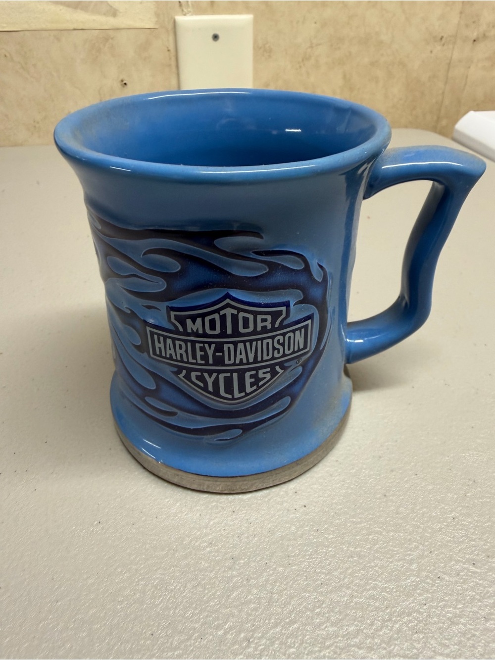 Harley-Davidson Light Blue Ceramic Mug with Flame Logo